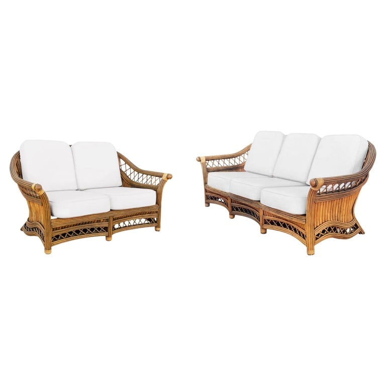 Art Deco "President" Stick Reed Rattan Fan Back Settee and Sofa Set (1 of 14)