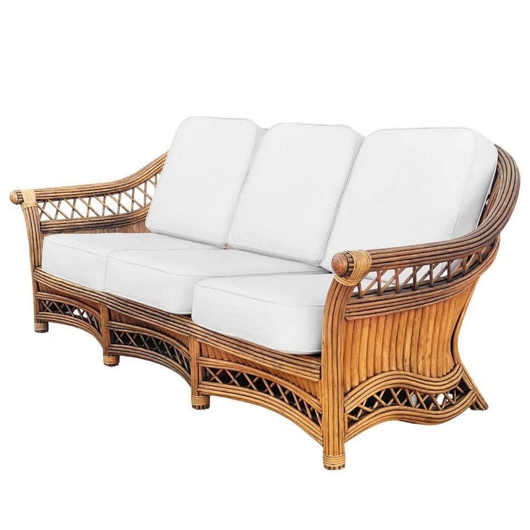 Art Deco "President" Stick Reed Rattan Fan Back Settee and Sofa Set - 4