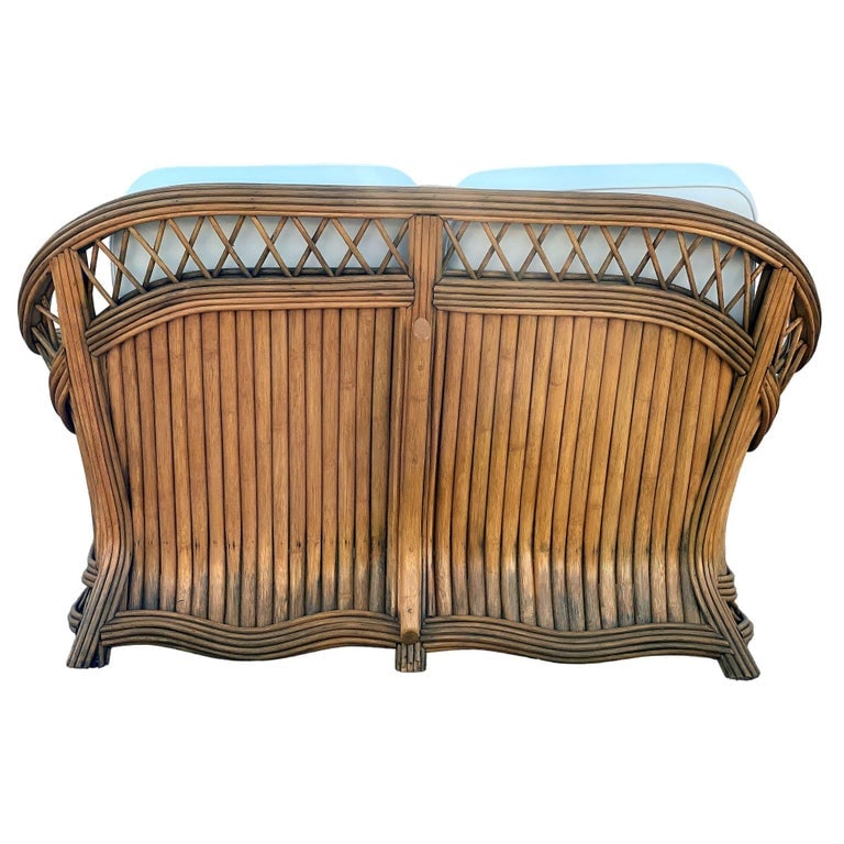 Art Deco "President" Stick Reed Rattan Fan Back Settee and Sofa Set - 9
