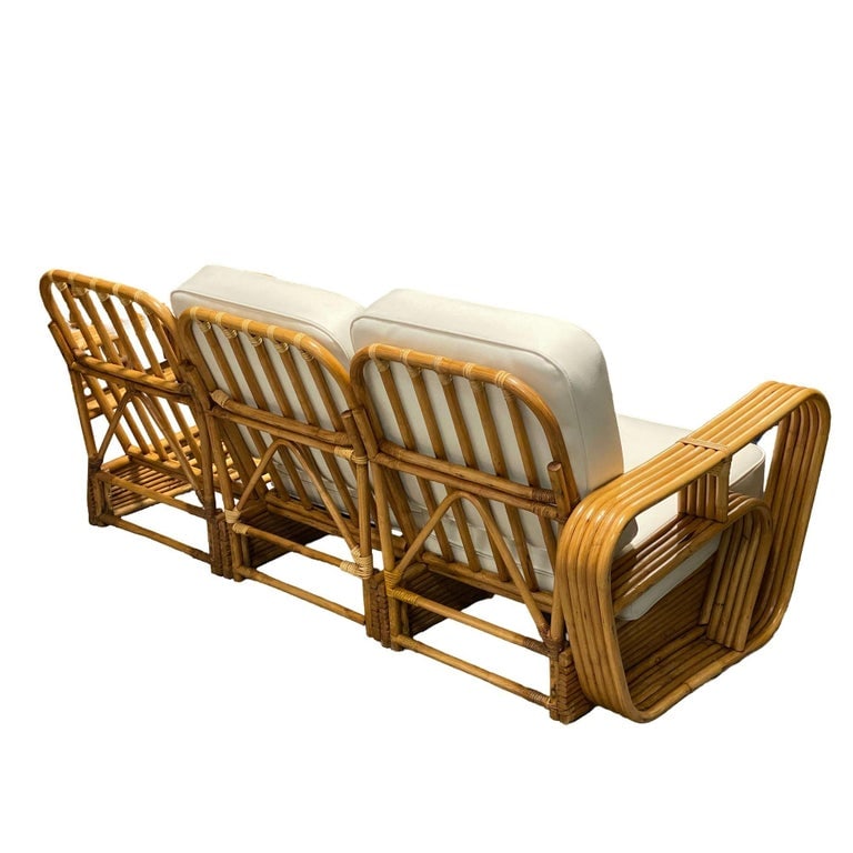 Restored 5-Strand Rattan "Double-Speed" Arm Sofa & Lounge Chair Living Room Set - 7