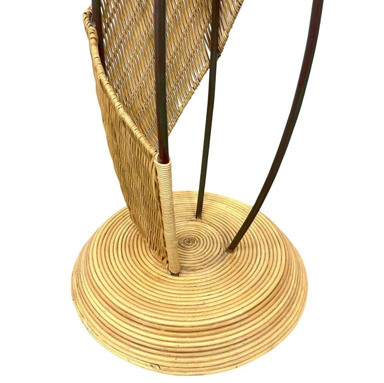 Mid-Century Woven Wicker & Iron Sculptural Coat Rack w/ Reed Pencil Rattan Base - 6
