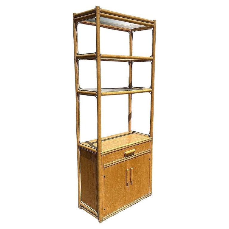 Restored High Style Rattan & Mahogany Etagere Display Curio Cabinet, 2 Available (1 of 6)