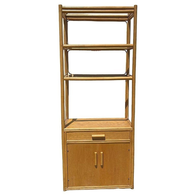 Restored High Style Rattan & Mahogany Etagere Display Curio Cabinet, 2 Available - 2