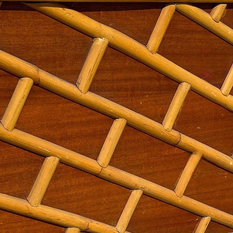 Restored Mid-century Geometric Brick Pattern Rattan & Mahogany Twin Headboad - 6