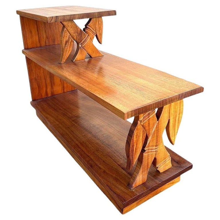 Restored Hand Carved Koa Wood 3 Tiered Side Lamp Table w/ Bamboo Motif (1 of 4)