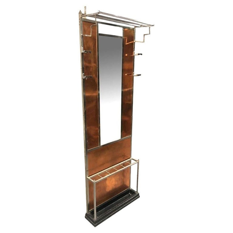 Art Deco Copper & Chrome Hall Tree w/ Vanity Mirror (1 of 6)