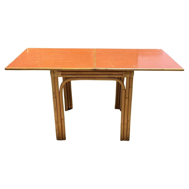 Restored Mid-century Expanding Hinge Leaf Rattan Dining Table (1 of 8)