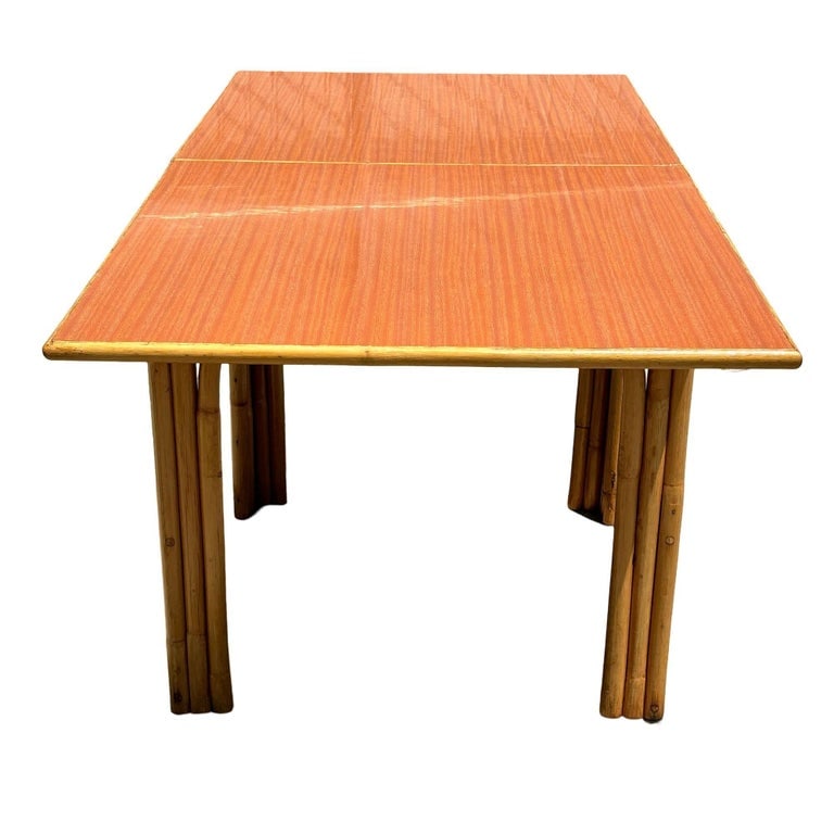Restored Mid-century Expanding Hinge Leaf Rattan Dining Table - 3
