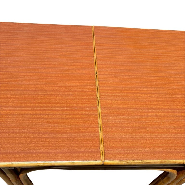 Restored Mid-century Expanding Hinge Leaf Rattan Dining Table - 5