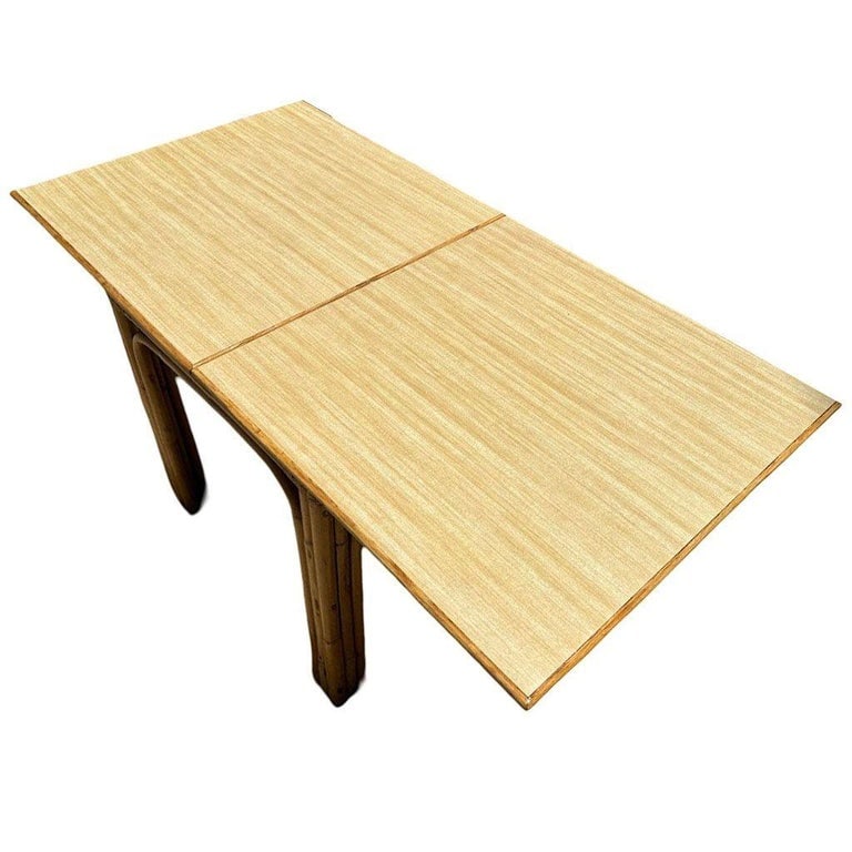 Restored Mid-century Blond Expanding Hinge Leaf Rattan Dining Table - 2