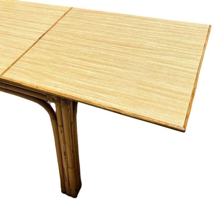 Restored Mid-century Blond Expanding Hinge Leaf Rattan Dining Table - 3