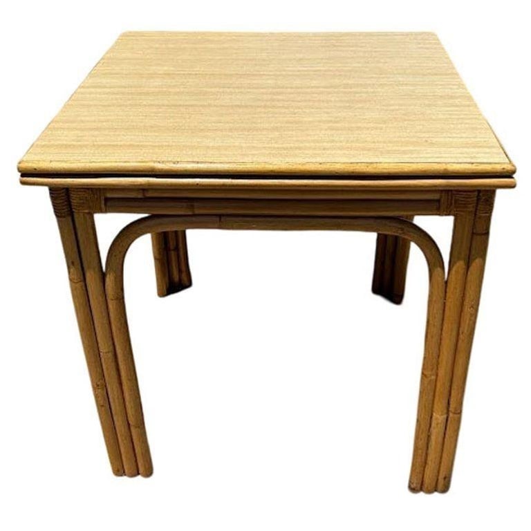 Restored Mid-century Blond Expanding Hinge Leaf Rattan Dining Table - 6