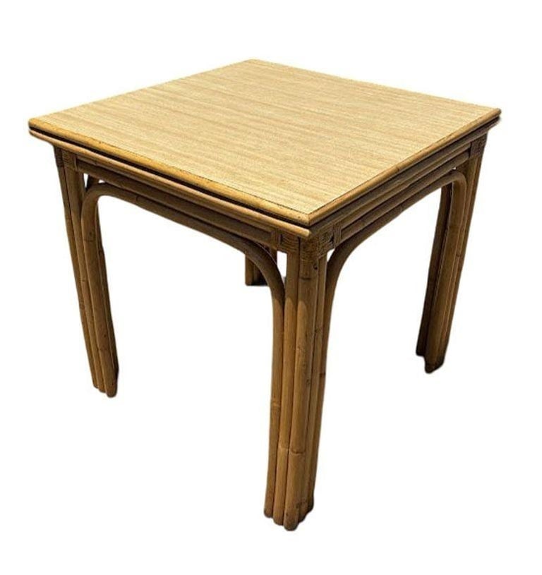 Restored Mid-century Blond Expanding Hinge Leaf Rattan Dining Table - 7