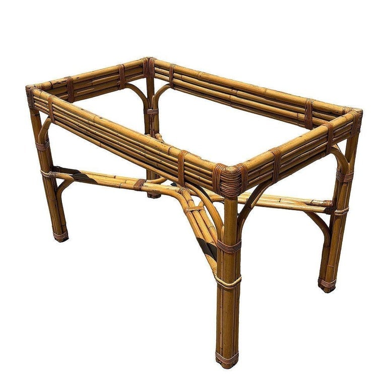 Restored Glass Top "X" base 3-strand Rattan Dining Table - 4
