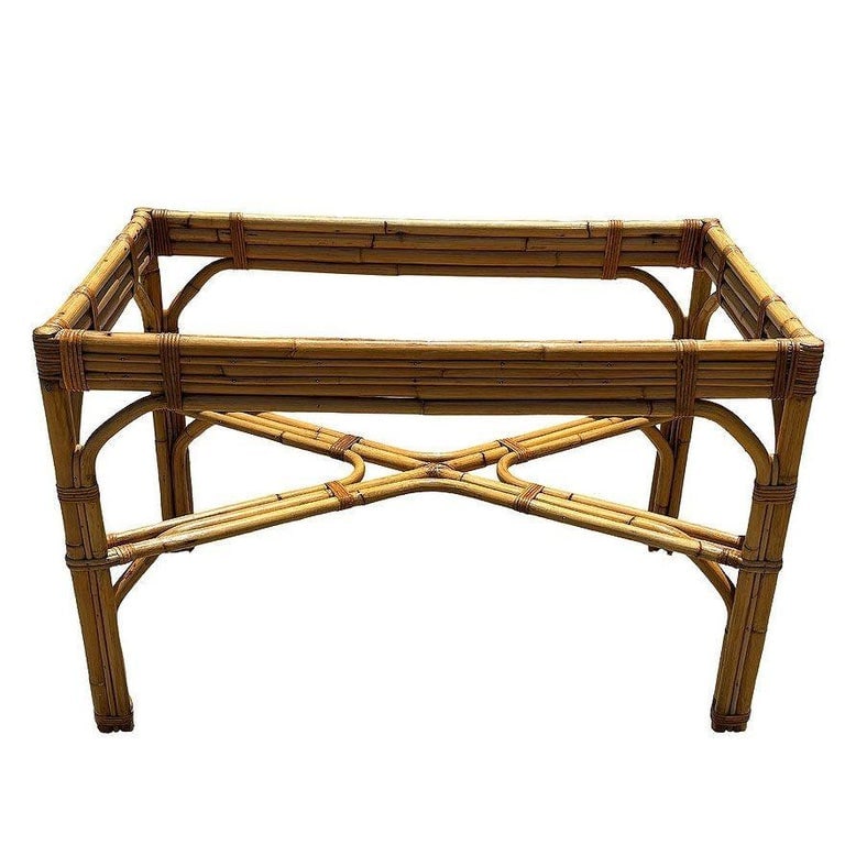 Restored Glass Top "X" base 3-strand Rattan Dining Table - 5