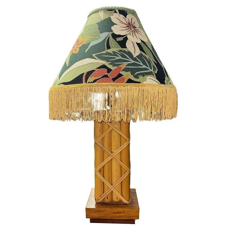Restored Modernist Lattice Wrapped Rattan Table Lamp w/ Lamp Shade - 4