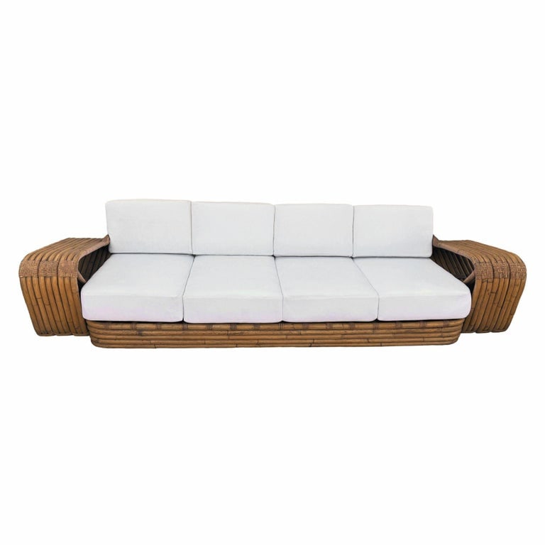Original Historic Hand Made 9 Strand Square Pretzel Rattan Sofa By Paul T Frankl - 2