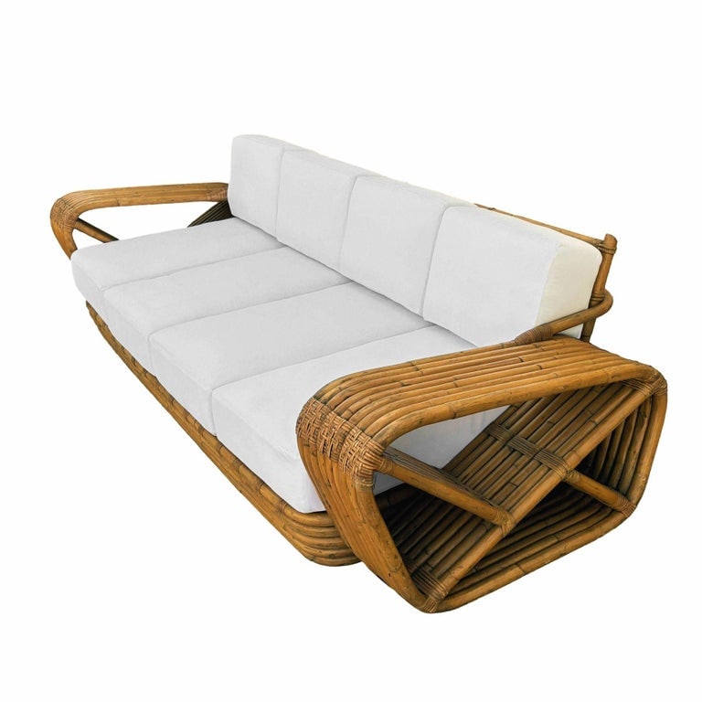 Original Historic Hand Made 9 Strand Square Pretzel Rattan Sofa By Paul T Frankl - 3