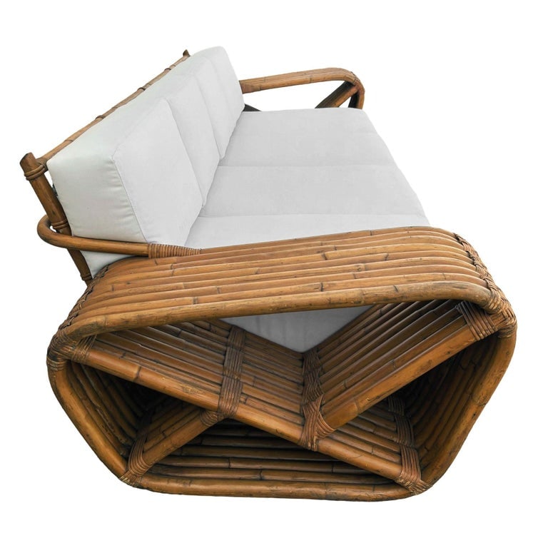 Original Historic Hand Made 9 Strand Square Pretzel Rattan Sofa By Paul T Frankl - 4
