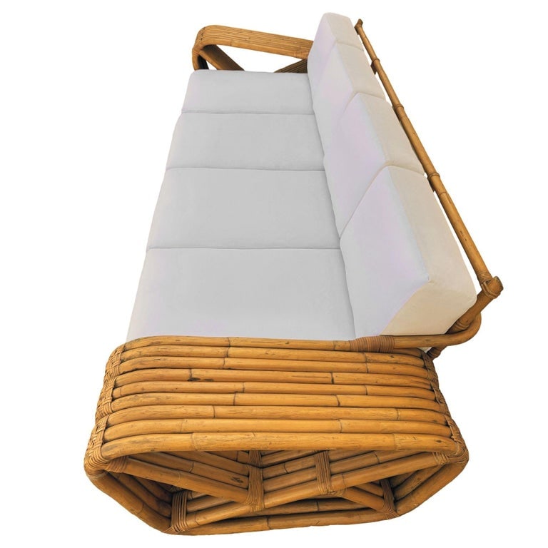 Original Historic Hand Made 9 Strand Square Pretzel Rattan Sofa By Paul T Frankl - 5
