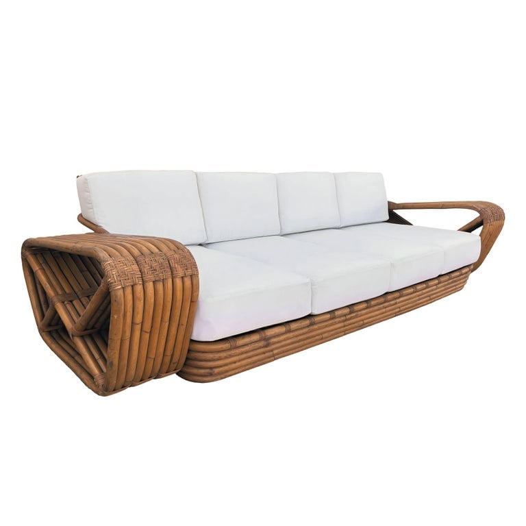 Original Historic Hand Made 9 Strand Square Pretzel Rattan Sofa By Paul T Frankl - 6