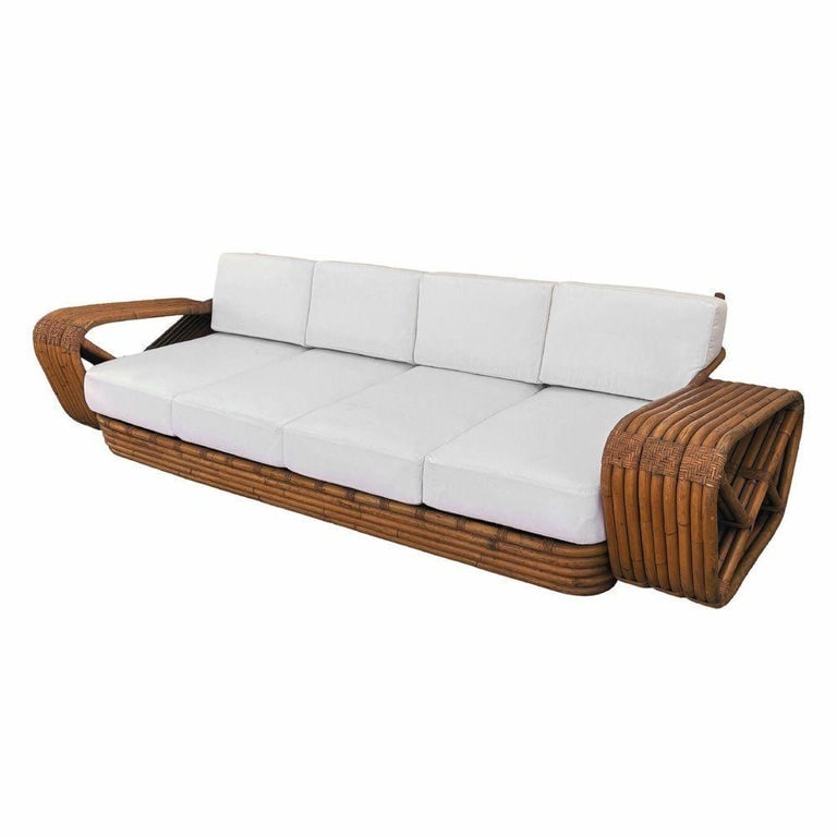 Original Historic Hand Made 9 Strand Square Pretzel Rattan Sofa By Paul T Frankl - 7