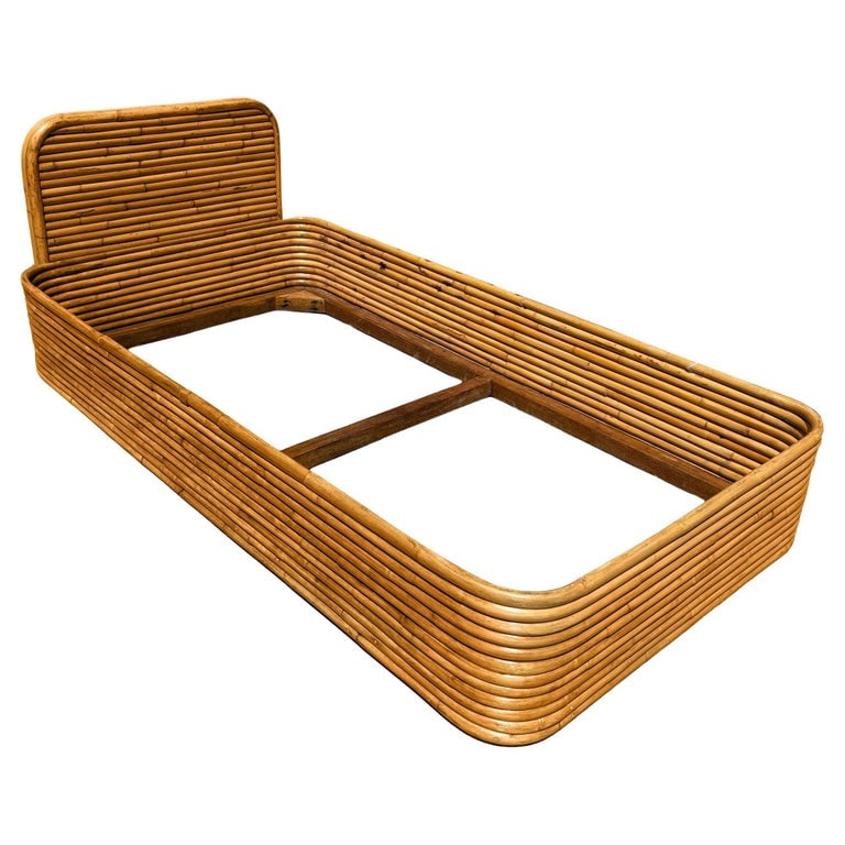 Restored Art Deco Stacked Rattan Bed Twin Size Bed Frame &Headboard, 2 Available (1 of 4)