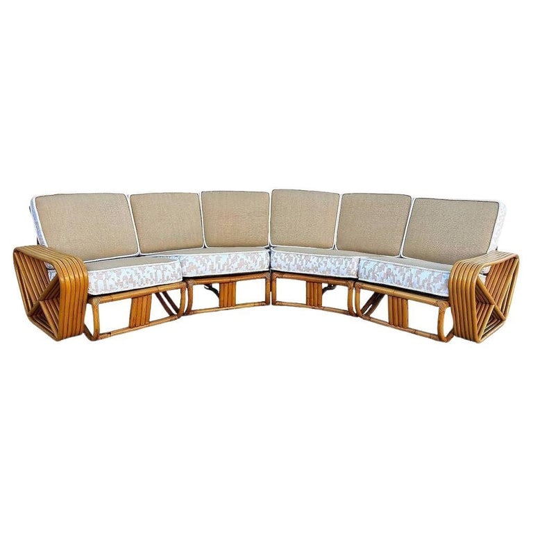 Restored 6-Strand Square Pretzel Rattan Corner Sectional Sofa (1 of 9)