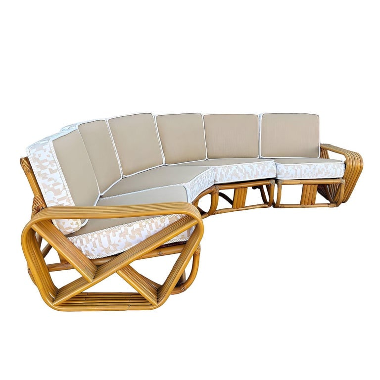 Restored 6-Strand Square Pretzel Rattan Corner Sectional Sofa - 2