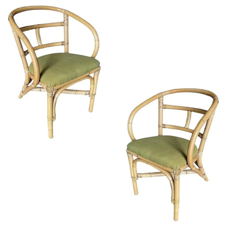 Pair of Restored Mid-Century Loop Arm Rattan Dining Armchairs (1 of 9)