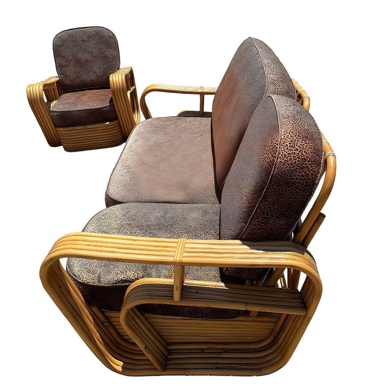 Restored Five-Strand Streamline Square Pretzel Rattan Sofa & Chair set - 4