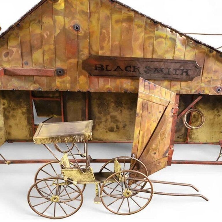 Mid-Century "Blacksmith" Hanging Copper Wall Sculpture by Curtis Jere - 3