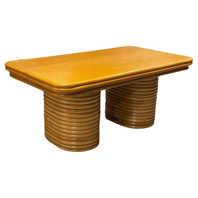 Restored Mid-century Stacked Rattan Coffee Table w/ Mahogany Top (1 of 10)