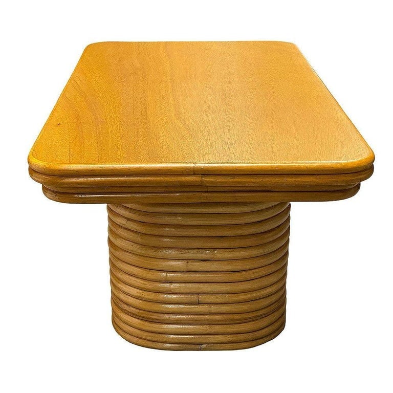 Restored Mid-century Stacked Rattan Coffee Table w/ Mahogany Top - 4