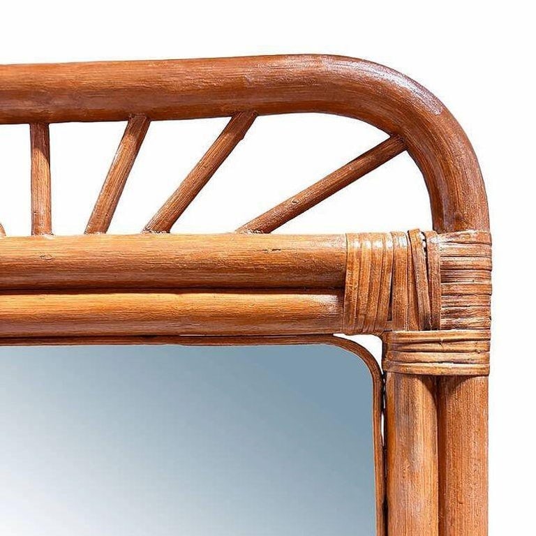 Restored Single-Strand Rounded Rattan Wall Mirror W/ Stick Reed Rattan - 5