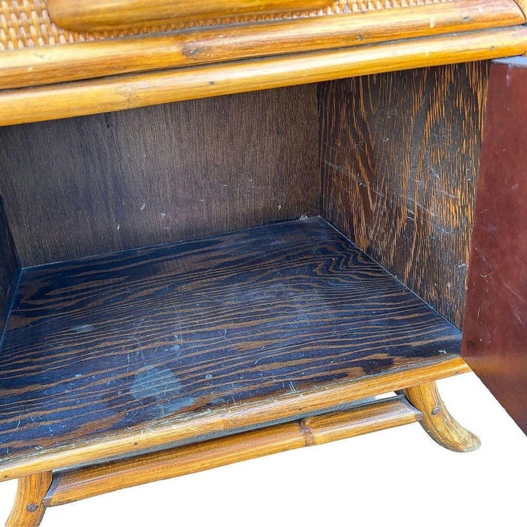 Restored James Mont Styles Rattan & Woven Wicker Bedside Table, Pair - 6