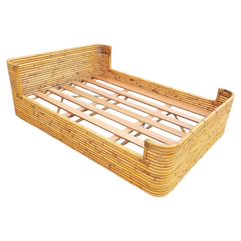 Mid-century Full size Stacked Rattan Bed Frame with Wicker Wrappings by Seven Se (1 of 8)