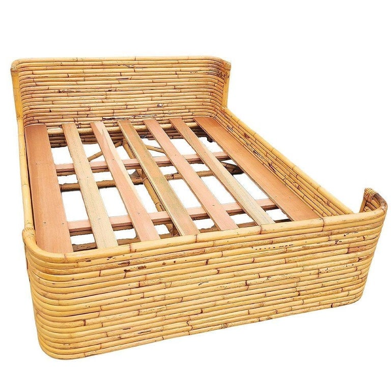 Mid-century Full size Stacked Rattan Bed Frame with Wicker Wrappings by Seven Se - 2