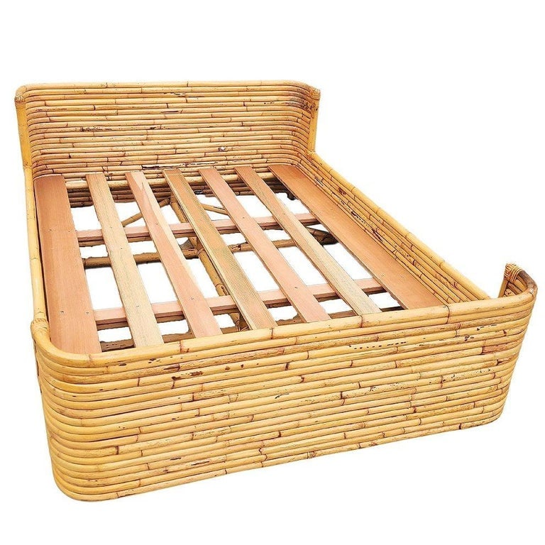 Mid-century Full size Stacked Rattan Bed Frame with Wicker Wrappings by Seven Se - 3