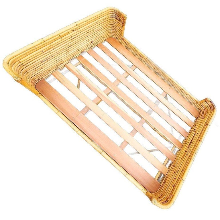 Mid-century Full size Stacked Rattan Bed Frame with Wicker Wrappings by Seven Se - 4
