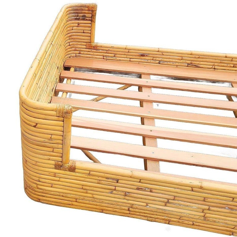 Mid-century Full size Stacked Rattan Bed Frame with Wicker Wrappings by Seven Se - 5