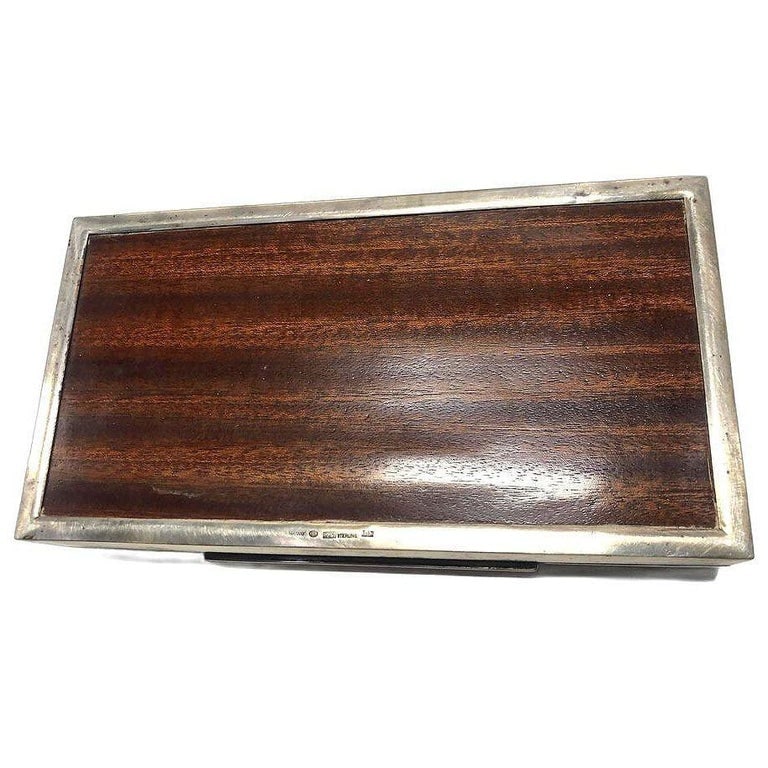 German Art Deco Sterling Silver& Mahogany Cigar Box by Dunhill - 7