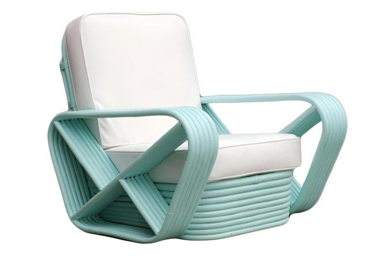 Restored pair Teal Square Pretzel Stacked Rattan Lounge Chairs Style of Frankl - 2