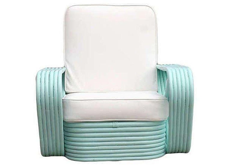 Restored pair Teal Square Pretzel Stacked Rattan Lounge Chairs Style of Frankl - 3