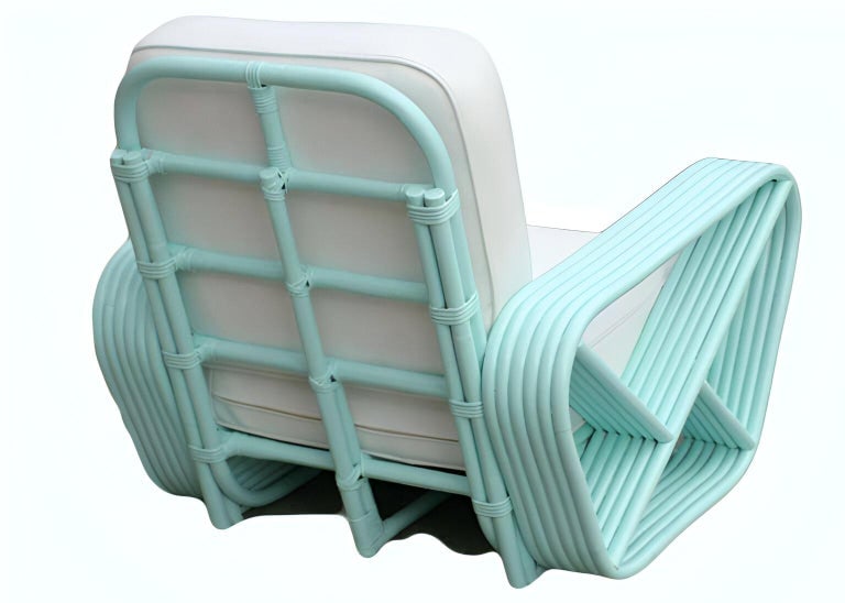Restored pair Teal Square Pretzel Stacked Rattan Lounge Chairs Style of Frankl - 5