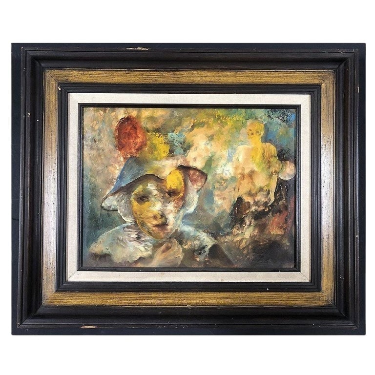 Raphael De Buck style Oil and Canvis impressionist Portiat, framed: Original oil on canvas impressionist portrait in the style of the works by Raphael De Buck with a near-unsettling surrealistic twist. The expressive brushstrokes and vibrant colors exude a sense of de