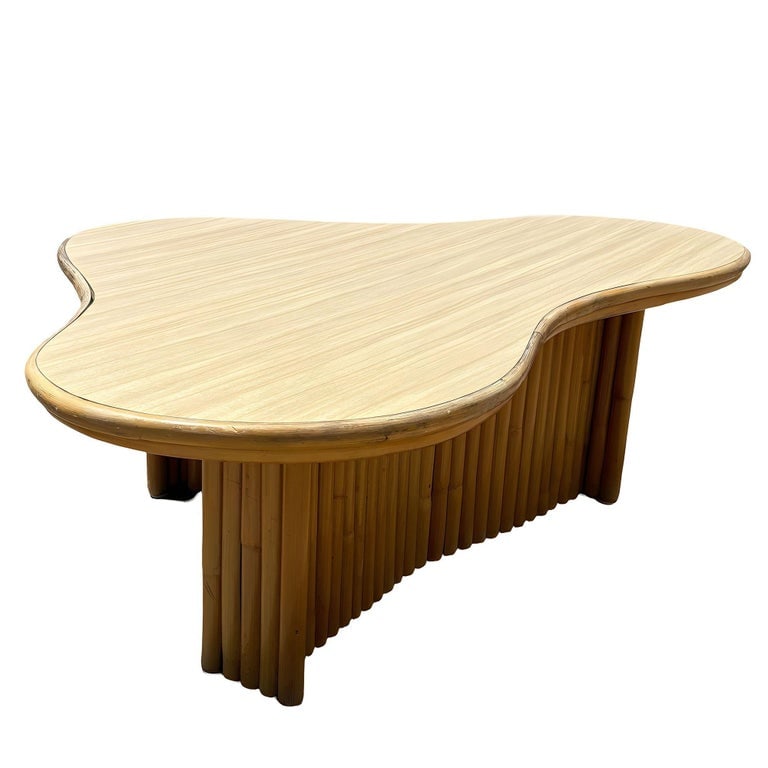 Restored Rattan Biomorphic Coffee Table w/ Stacked Rattan Base - 2