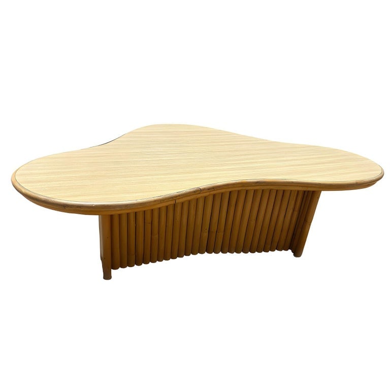 Restored Rattan Biomorphic Coffee Table w/ Stacked Rattan Base - 4