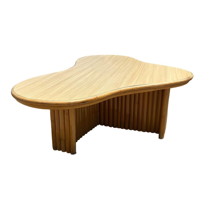 Restored Rattan Biomorphic Coffee Table w/ Stacked Rattan Base - 5