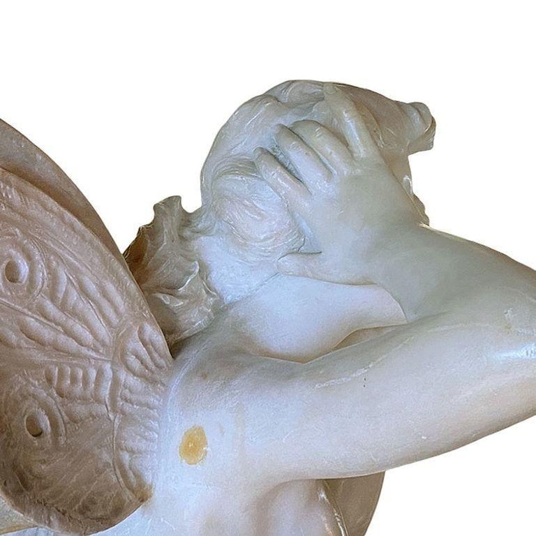 Late Victorian French Hand Carved Nude Psyche Goddess Marble Statue, signed - 11